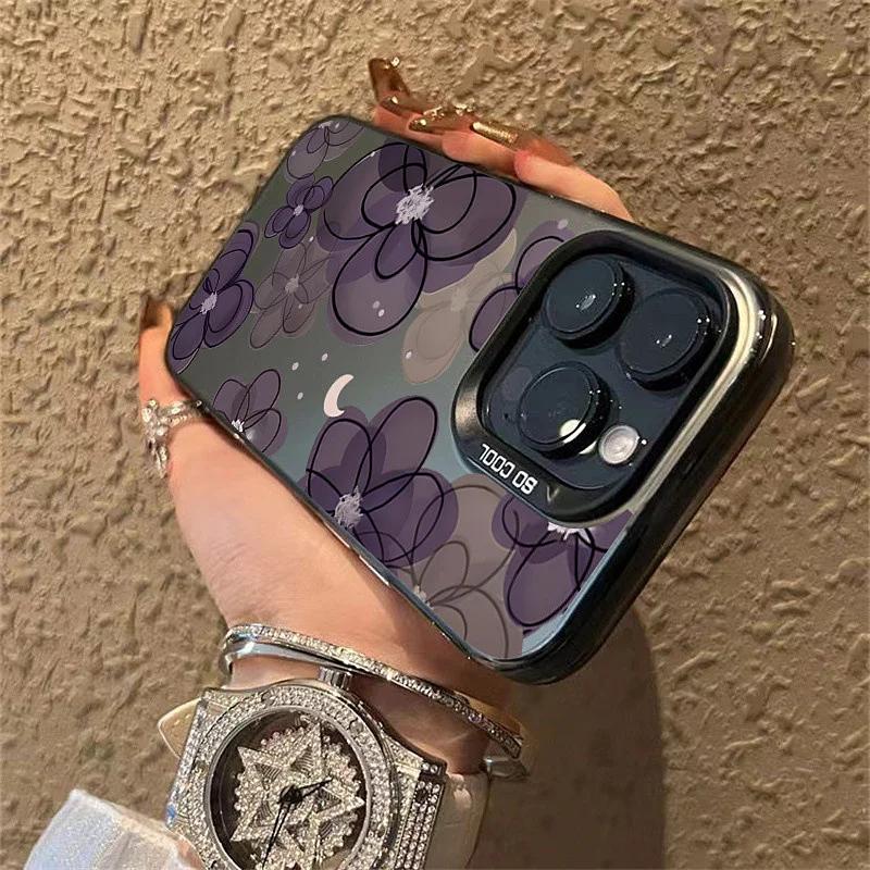 Fashionable Flower Colorful Silvery Phone Case For iPhone 16 15 14 Pro Max Plus 11 12 13 Pro XS 7 8 Plus X XR Shockproof Cover