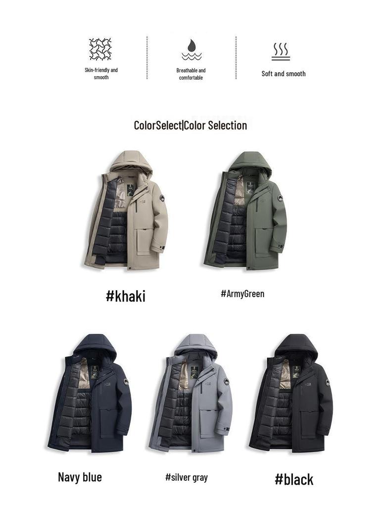 Men's Mid-Length Fitted Down Jacket with Detachable Liner - Business Casual Winter Wear