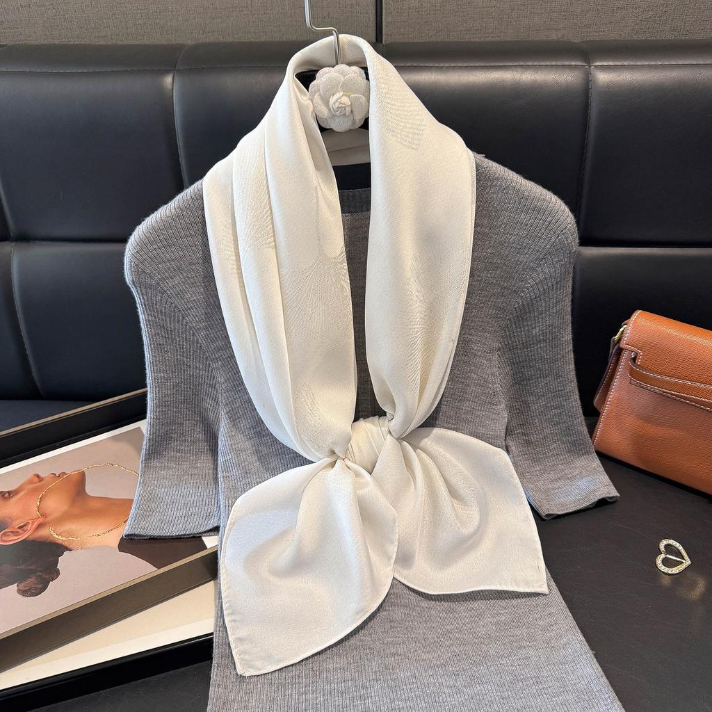 Summer Solid Color Tencel Cotton Ginkgo Biloba Scarf Women'S Beach Sunscreen Yarn Shawl Versatile Silk Scarf Women