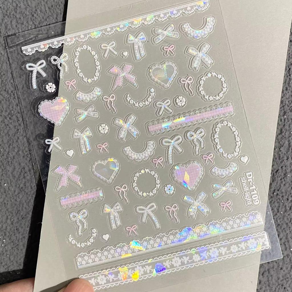 Adorable Bow & Lace 3D Embossed Nail Art Stickers for DIY Phone Case Decoration
