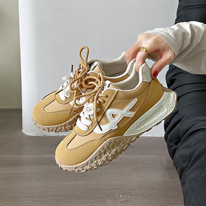 2025 spring new thick-soled German training shoes women's trend comfortable and versatile Forrest Gump shoes fashion leather casual shoes single shoes