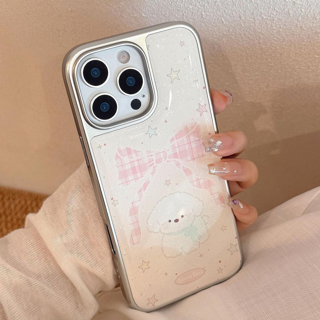 Etui w stylu Instagram z kokardką dla szczeniaka na IPhone 17, 16 Pro Max, IPhone 15, brokat z żywicy epoksydowej, 17mm Twardy Huawei