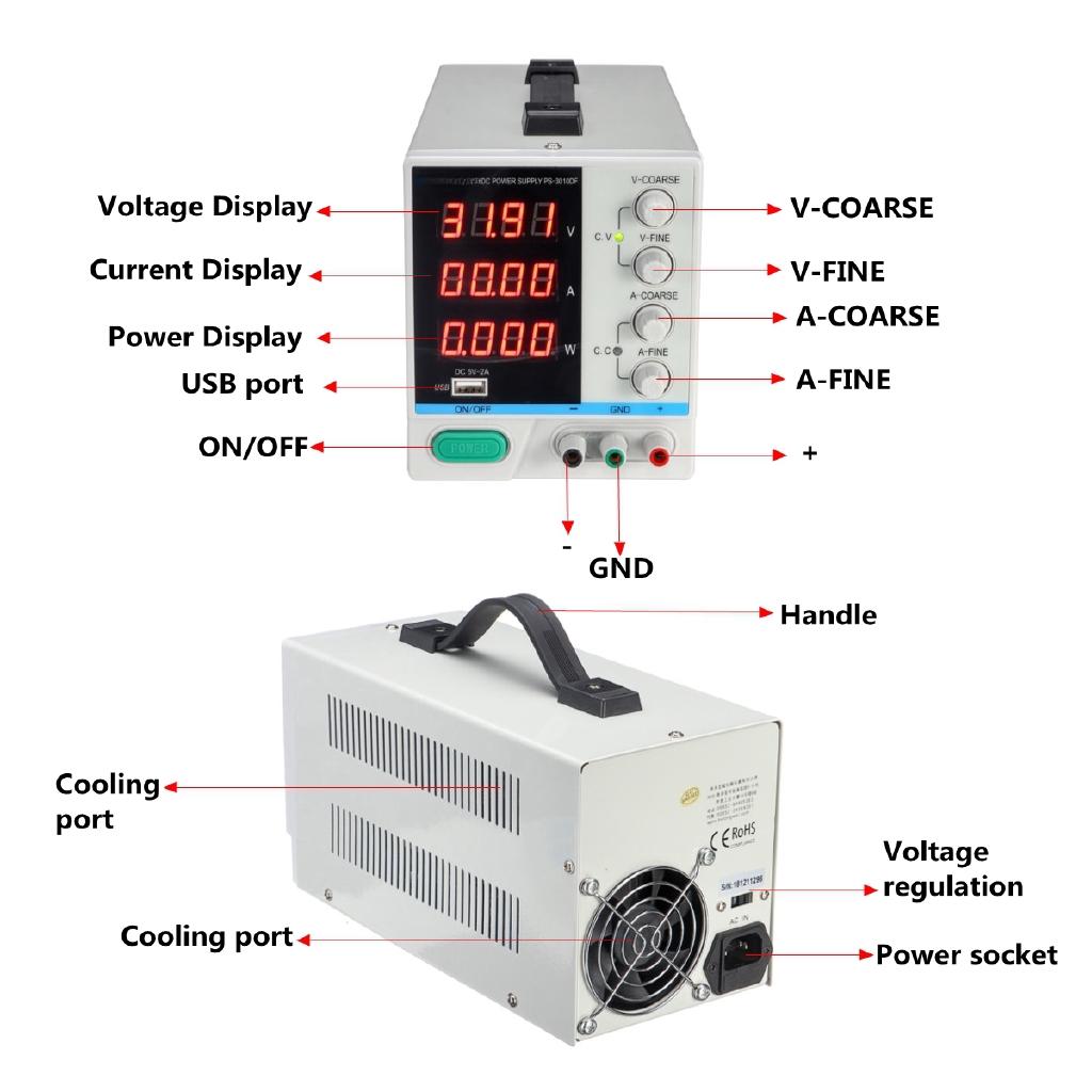 PS-3010DF Power Supply 30V 10A Precision Variable LED Digital Lab Adjustable With USB 110V/220V DC