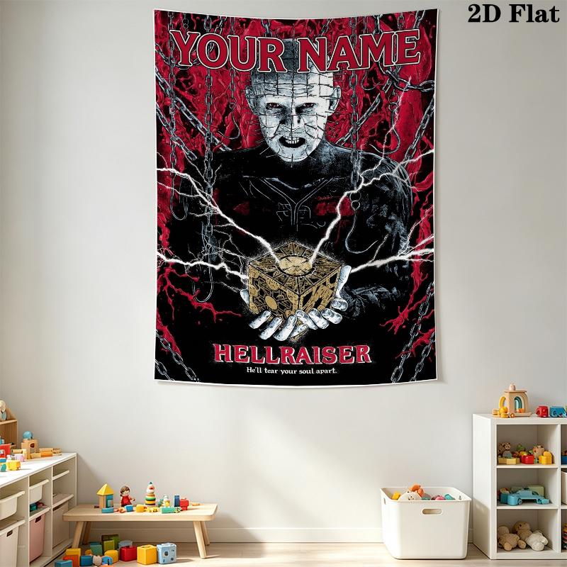 Custom Name Hellraiser Wall Tapestry Aesthetic Wall Hanging Printed Fabric Blanket Decorative Tapestries for Bedroom Living Room Home Decor