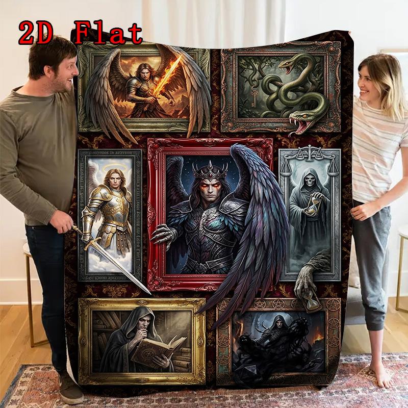 Dark Fantasy Figures 2D Flat Pattern Flannel Blanket, High Quality All Seasons, Home Decor, Warmth and Comfort, Perfect for Christmas Gifts.