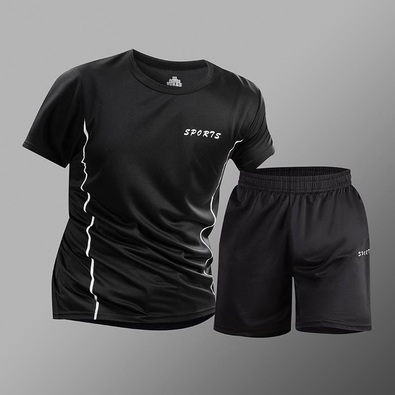 

Men s Summer Suit Quick-drying Sports Suit Men s Outdoor Running Suit Loose Two-piece Fitness Suit 2XL чёрный