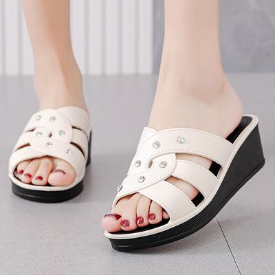Slippers Female Summer Home Wear Fashion All-match Thick Bottom Medium Heel Home Outdoor Non-slip Ladies Sandals