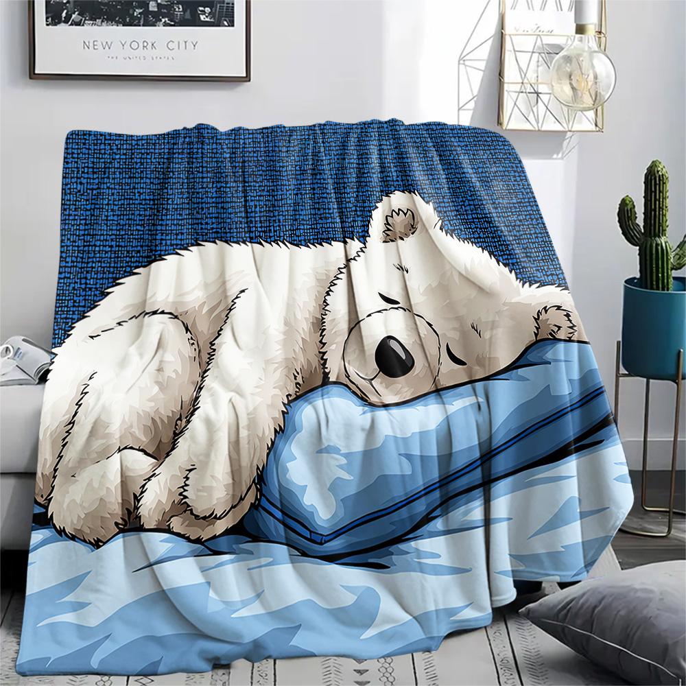 Polar Bear Print Flannel Blanket, High quality Comfortable for All Seasons, Home Decor, Warmth and Comfort, Perfect for Christmas Gifts