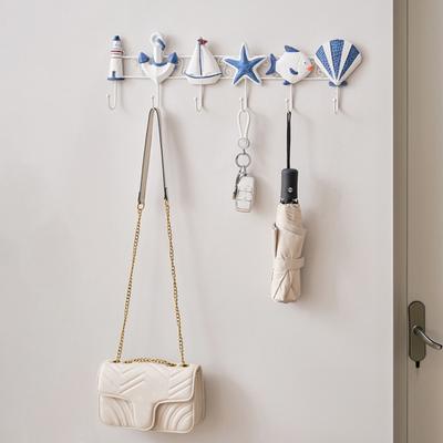Crochet mural en bois pour plage Thème océanique d'été Porte-serviettes avec 6 crochets pour salle de bain, chambre à coucher, cuisine Organisateur décoratif pour manteaux, tabliers, chapeaux