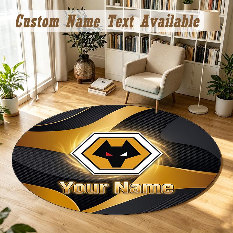 Round Rug Custom NameWolverhampton Wanderers Football Pattern Non Slip Carpet Home Floor Decor