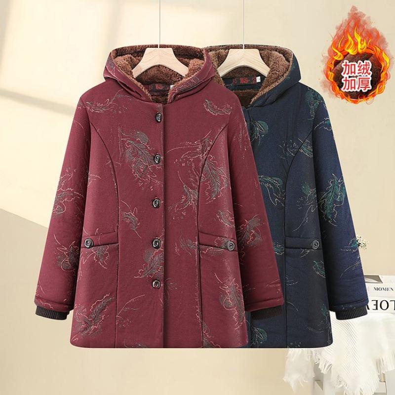 Padded Jacket Women's Winter Padded Jacket, Piled and Thickened Warm Windproof Jacket, Old Lady Padded Jacket