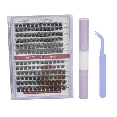 2-i-1 Ögonfransförlängningskit DIY Bärbara Individuella Volym Ögonfranskluster med 10ml Vätska C+D 12