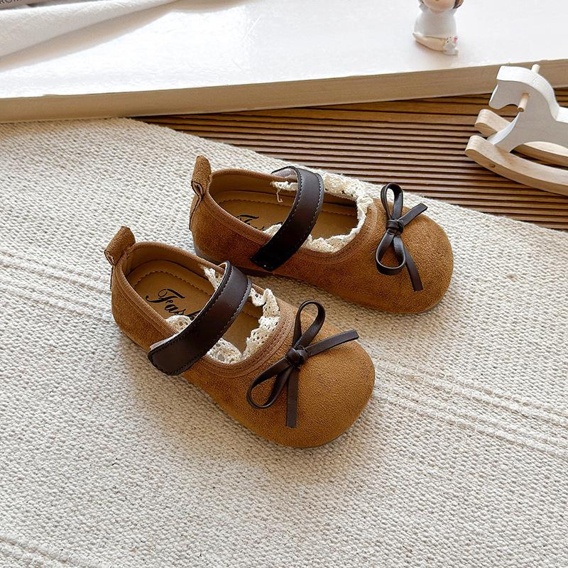Girls' leather shoes for spring and autumn, new toddler princess shoes for baby girls, simple lace-up shoes for young girls, versatile