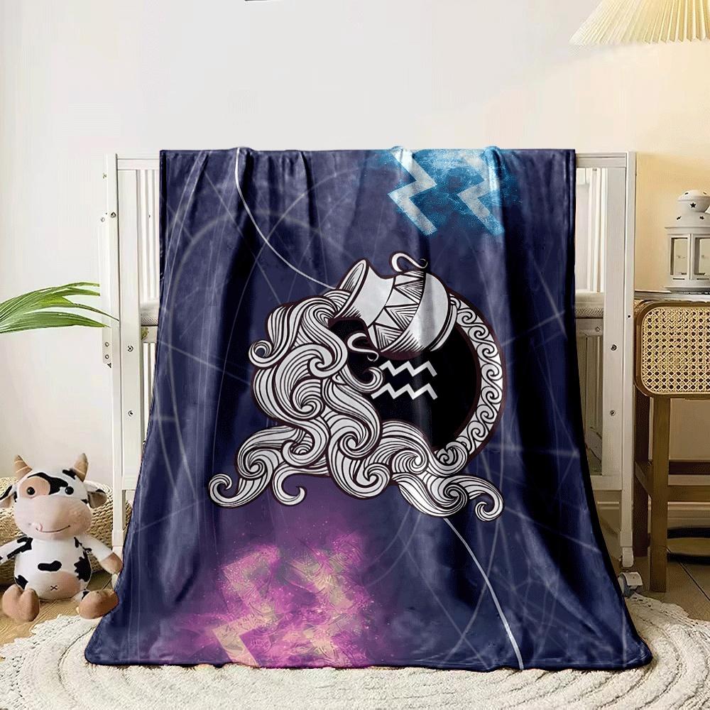 A stylized Aquarius symbol with flowing waves and glowing zigzag patterns. for all seasons blanket lunch break throw gift 80cm x 120cm