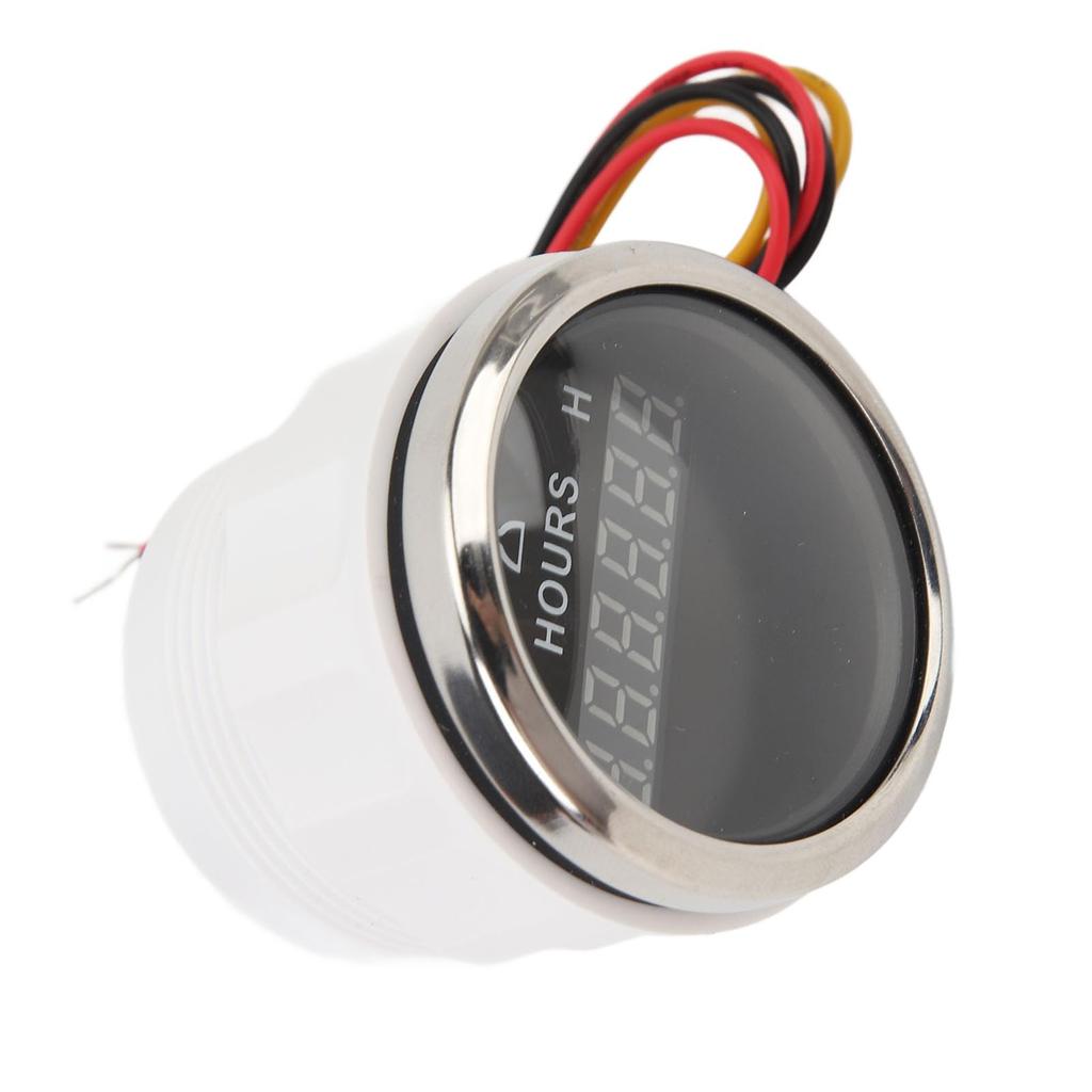 Digital Hour Meter Gauge, Boat Engine Hour Meter Precision RV (Black Dial Silver Bezel)