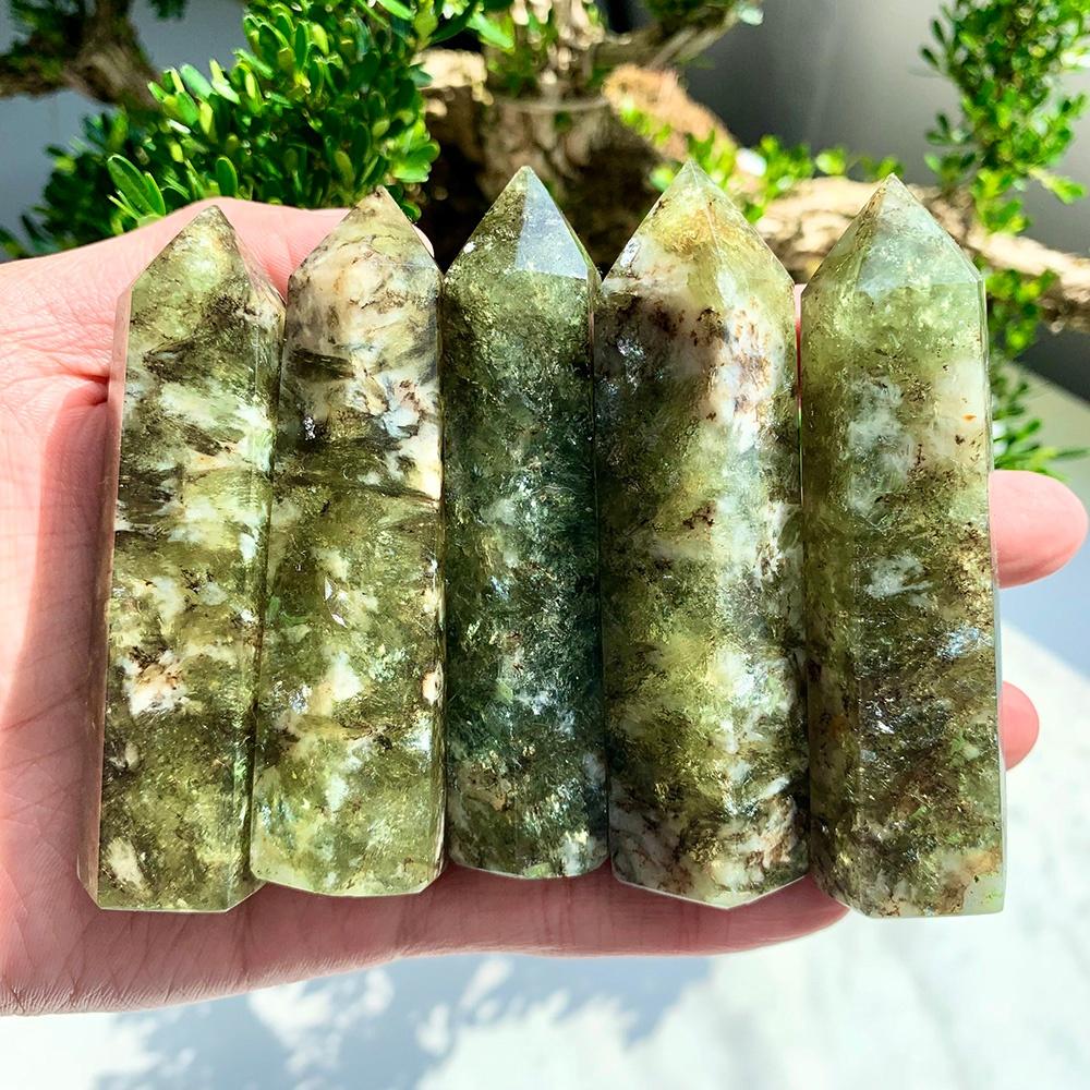 Green Mica Column Polished Crystal Craft Collectible Home Decor Tabletop Ornament-CrystalHola
