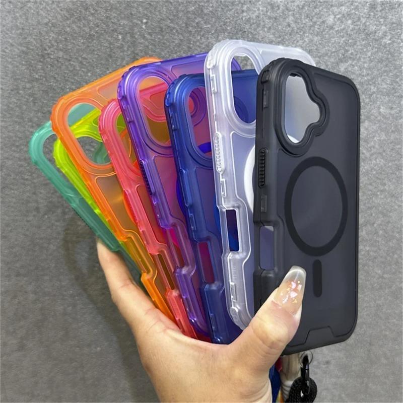 Luxury Armour Matte For Magsafe Phone Case For iPhone 17 11 14 12 13 15 16Pro Max Colourful Wrist Strap Lanyard Shockproof Cover