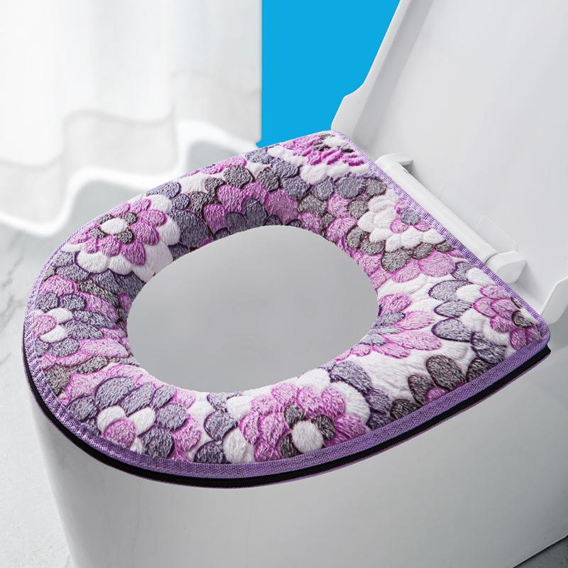 Soft Cover Warm Toilet Seat Cover Pad Bathroom Decor Floral Print Coral Velvet Seat Washable Pads