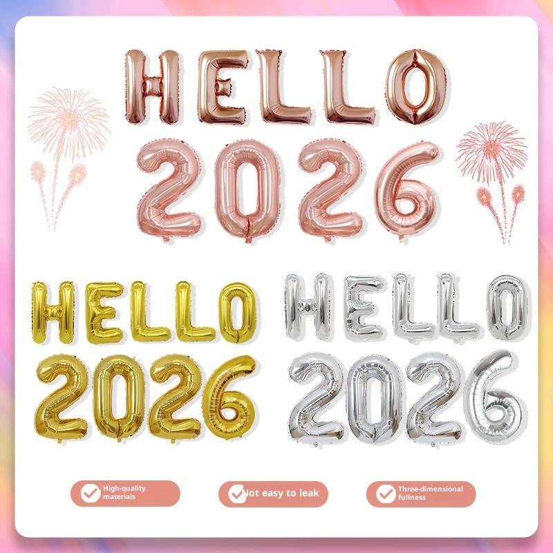 Hello 2026 Happy New Year Metallic Foil Balloons Festive Decor For Parties Home Decoration