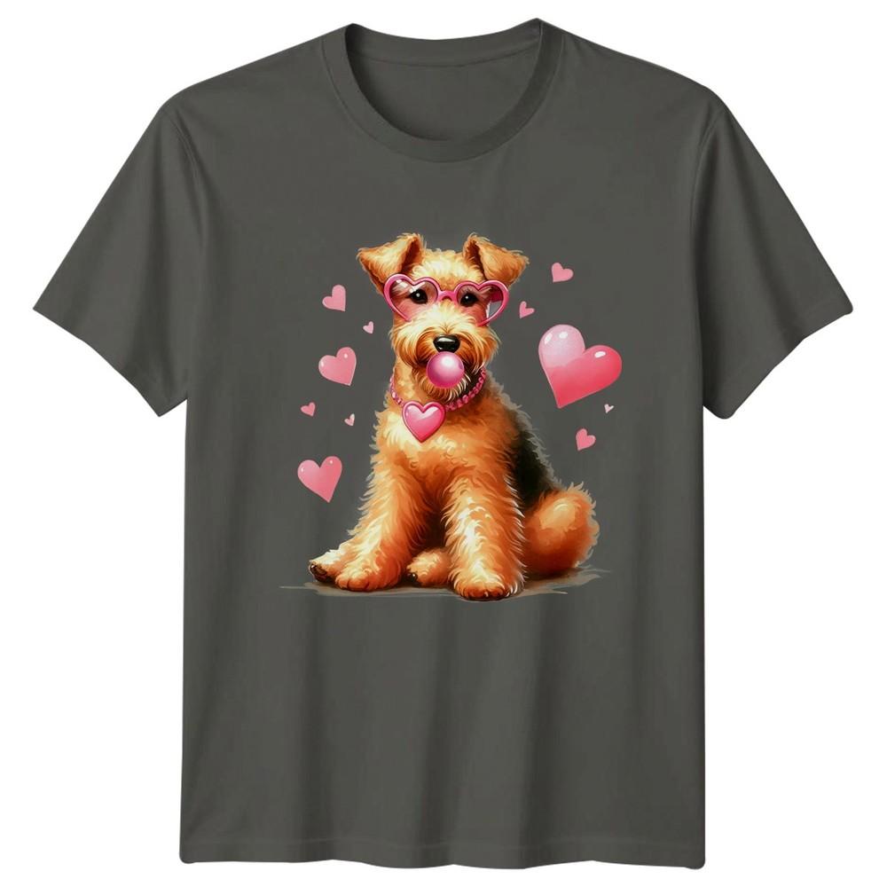 Valentines Day Terrier Dog Heart Glasses Bubble Gum Graphic Unisexs Unisexs Tee S