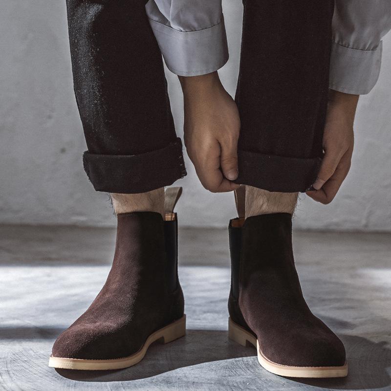 Fashion Men's Chelsea Boots British Style Ankle Boots Suede Genuine Leather Boot New High-top Boots for Men Classic Business Dress Botas