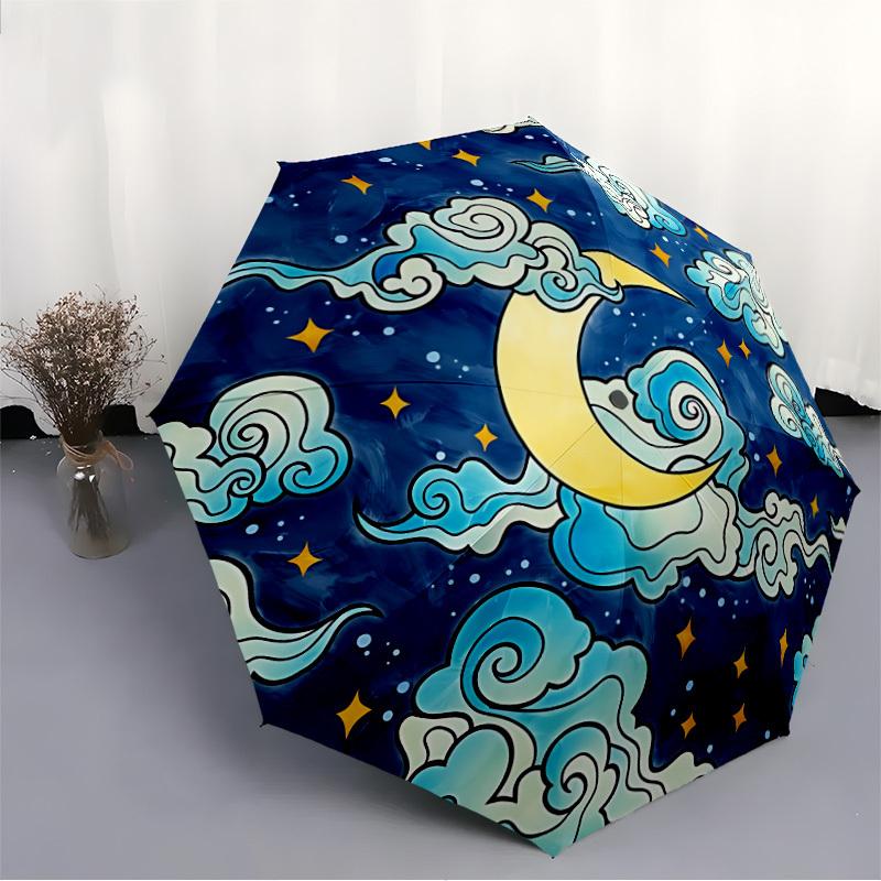 1pc Crescent Moon Night Sky Automatic Open/Close Umbrella - Portable Collapsible Umbrella with 8-Rib Stability, Fashion Lovers yy251017099