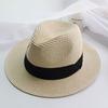 Fresh Latest Brand New Women Summer Straw Hat Trendy Fashionable Beach Cowboy Jazz Cap Black Ribbon Female Panama Sun Protection Hat