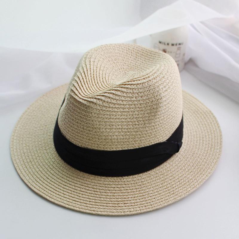 Fresh Latest Brand New Women Summer Straw Hat Trendy Fashionable Beach Cowboy Jazz Cap Black Ribbon Female Panama Sun Protection Hat
