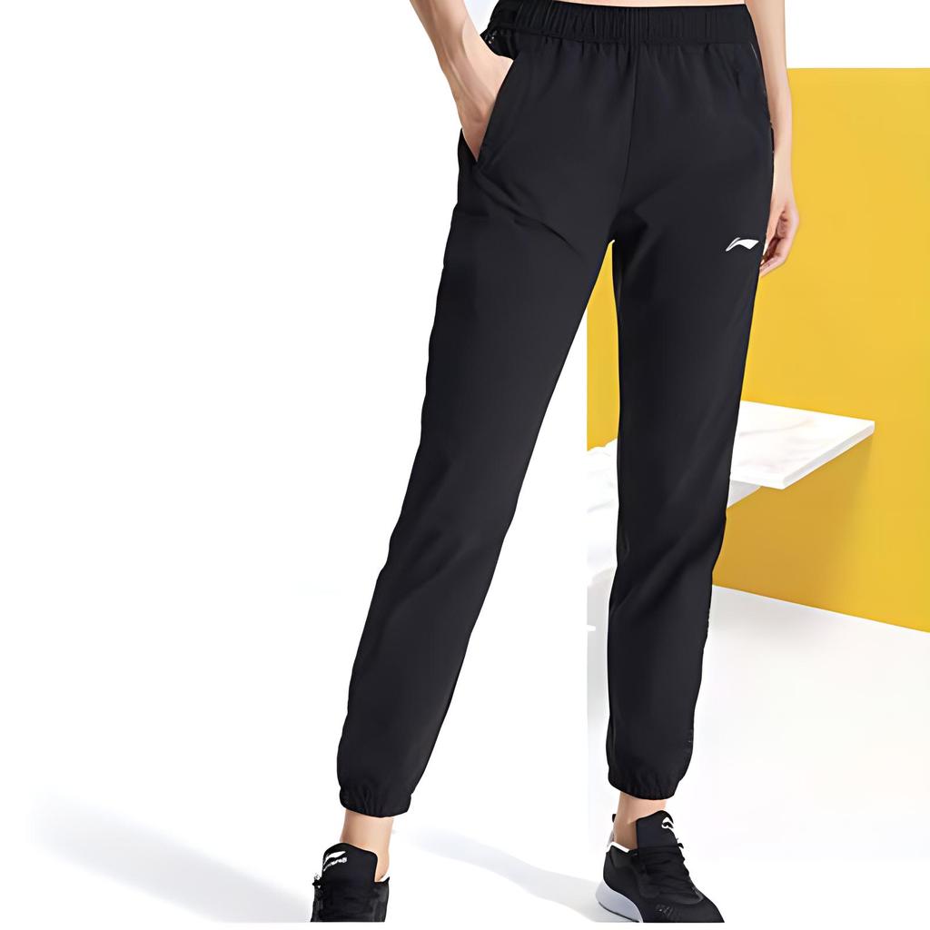 Li Ning Sports Fashion Series Solid Color Elastic Waist Loose Fit Knitted Joggers Women Bottoms Black AYKR470-1