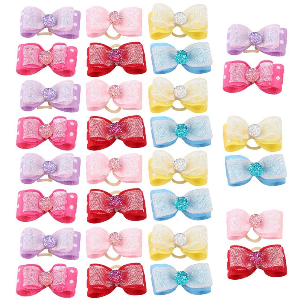 30pcs Elastic Stretch Band Dog Bow Hair Tie Inlaid Rhinestone Ribbon Hair Band Party Cosplay