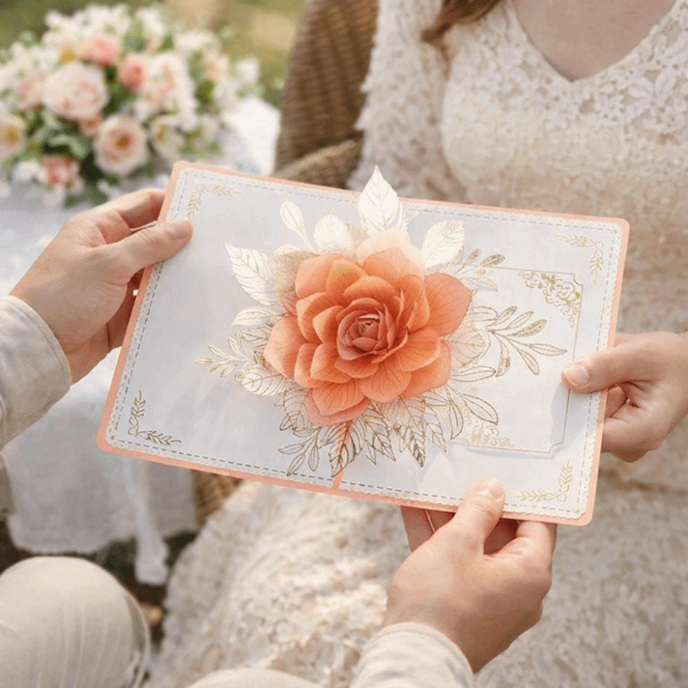 Elegant 3D Flower Greeting Card Romantic Romantic Wedding Card For Wife Mother Sister