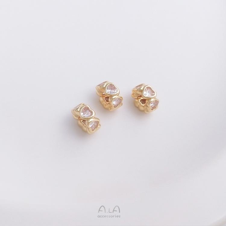 14K Gold-Filled Peach Zircon Heart Spacer Beads for Jewelry Making