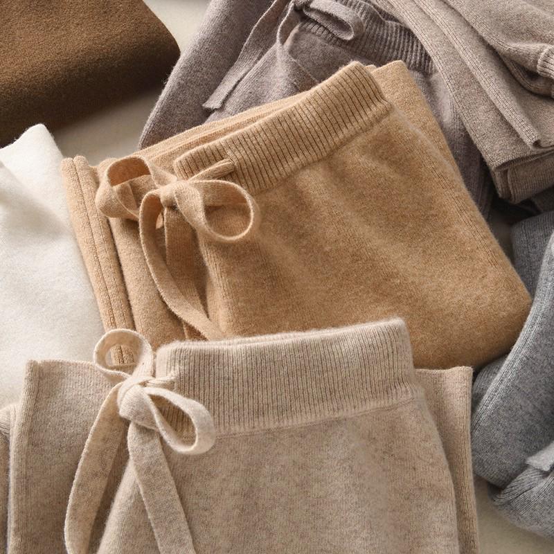 Rechte Pijp Kasjmier Wol Vallende Broek - Dames Gebreide Wijde Pijp Herfst/Winter Kleding