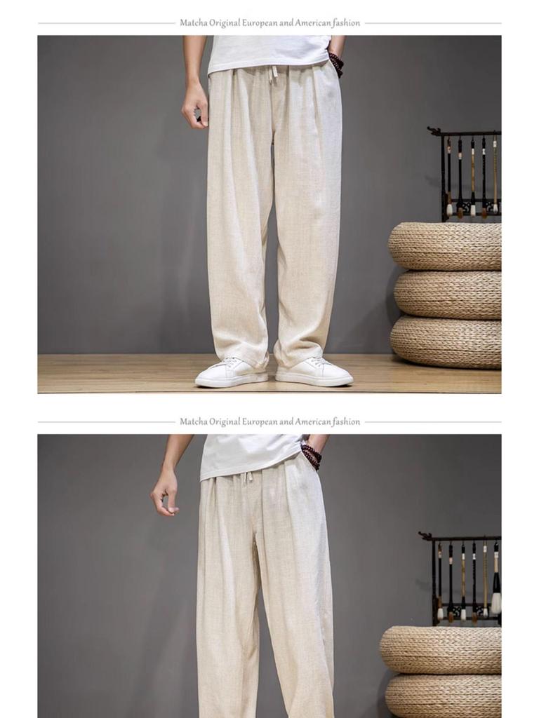 Men's Cotton & Linen Casual Pants - Summer/Winter Loose Wide-Leg Trousers