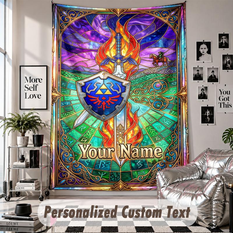 Wall Hanging Tapestry With Custom Name & Text, Zelda Decorative Tapestry For Bedroom