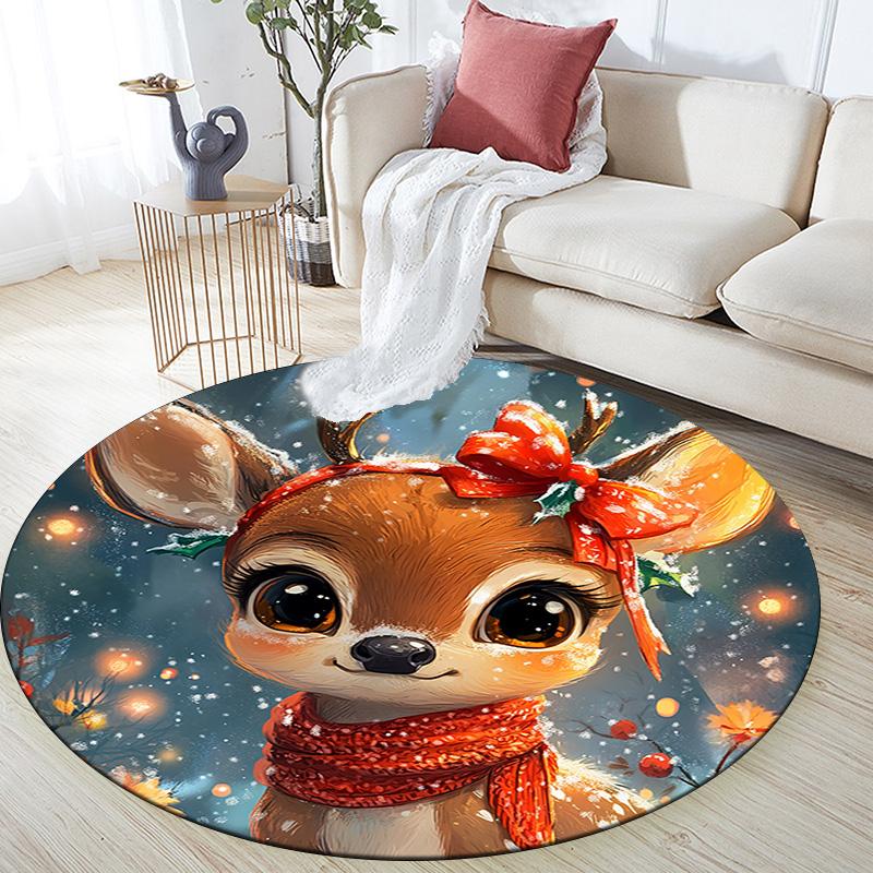 Cute Deer Round Area Rug,Carpet Rug for Living Room Bedroom Sofa Playroom Decor,Non-slip Floor Mat