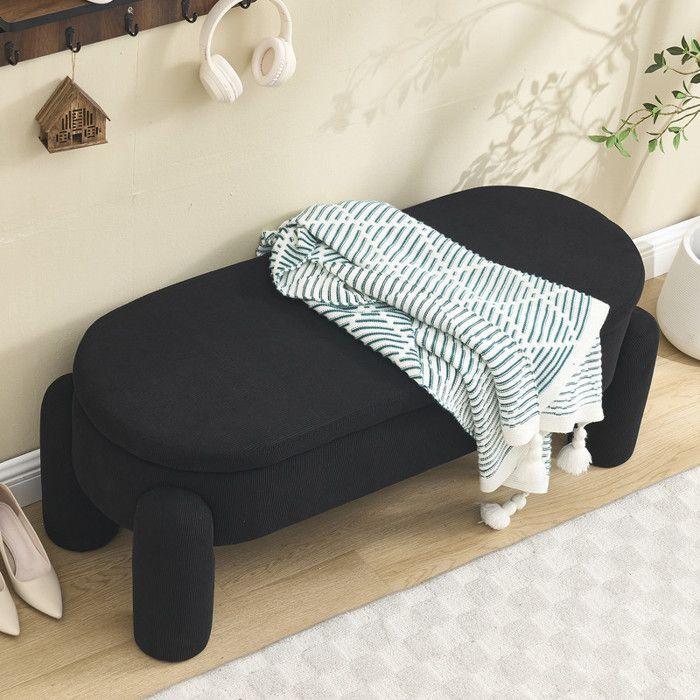 Banc de rangement - MUVOE - Moderne - Tissu chenille - Bois massif - Noir