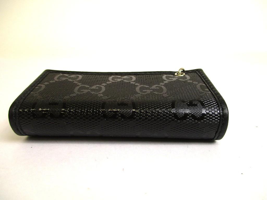 Authentic GUCCI GG Imprimee Black Leather 6 Pics Key Chain #b056  Open box