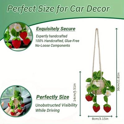 For Car Pendant Handmade Knitted Weaving Hanging Basket Flower Rearview Mirror Decoration Car Creative Pendant