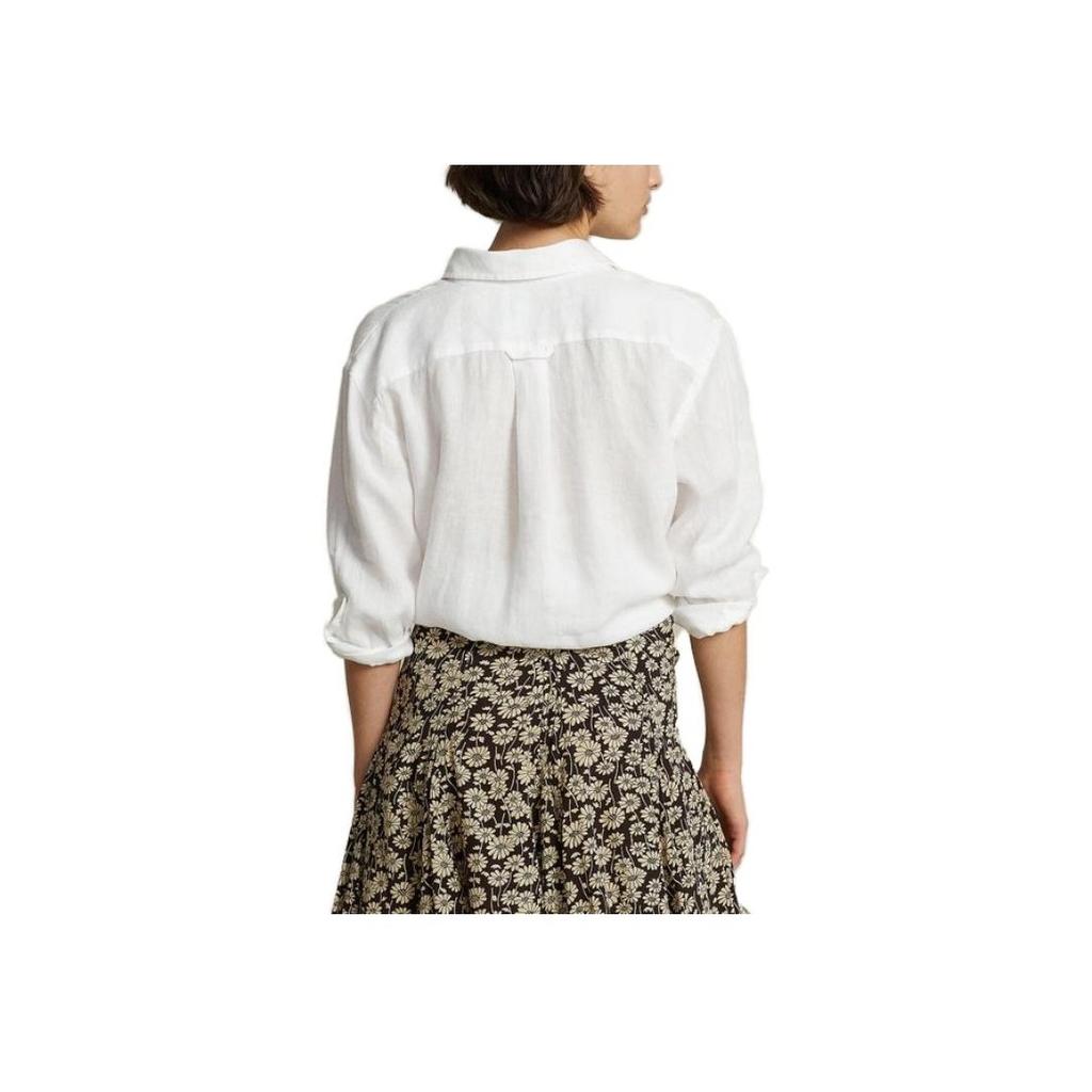 Polo Ralph Lauren SS23 Solid Loose Fit Linen Point Collar Long Sleeve Shirt Women shirts White WMPOSHTNDO20328-100