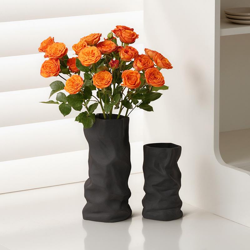 Wrinkled Vase Ceramics Simple Flower Arrangement Advanced Feeling Black White Home Living Room Desktop Decoration Gift