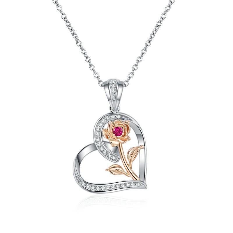 S925 Sterling Silver Heart Rose Pendant Necklace - 'Love You Forever' Valentine's Day Gift