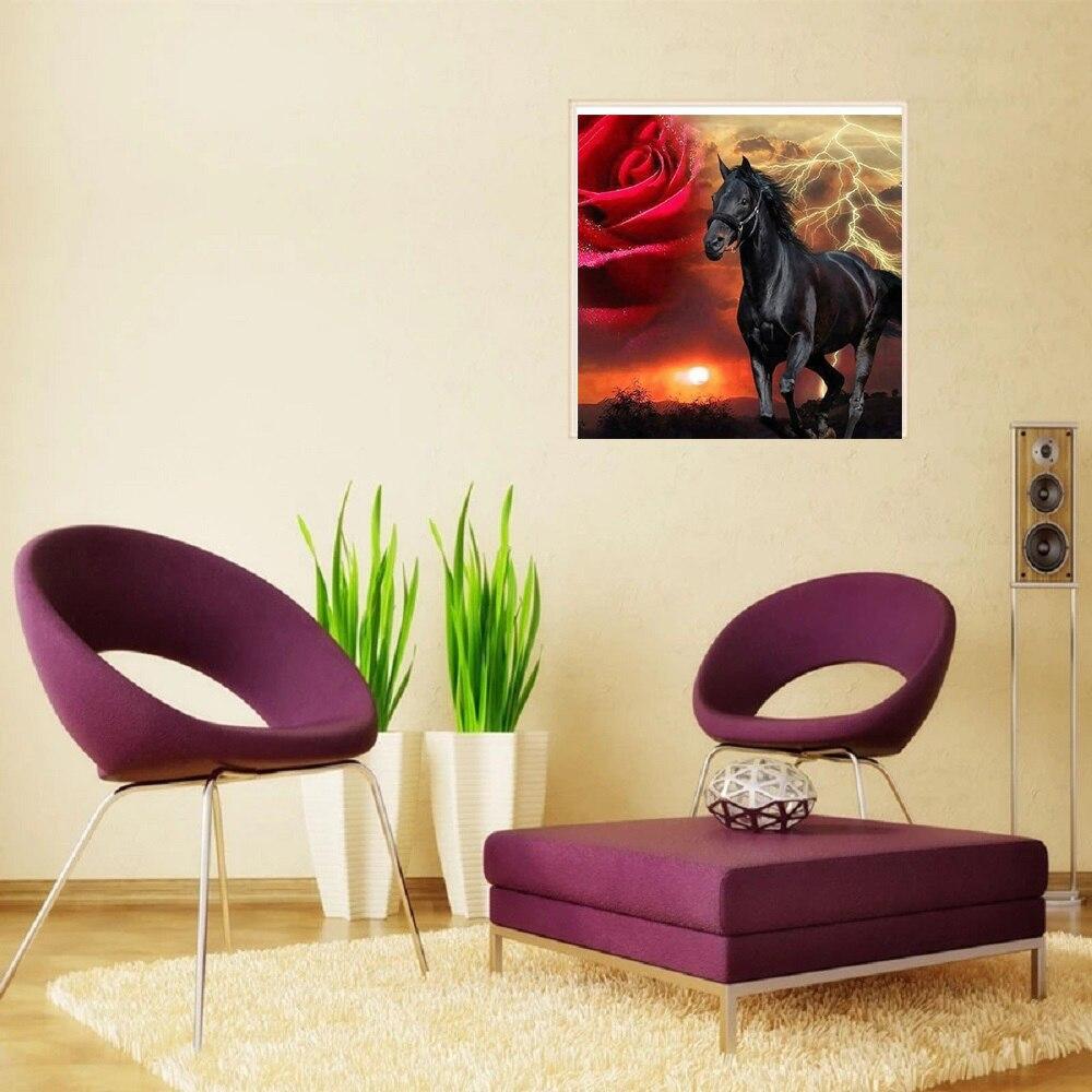 Pictură cu diamant DIY 5D, cal și floare, broderie cu diamante rotunde, mozaic, punct de cruce, cu strasuri, decorare a casei