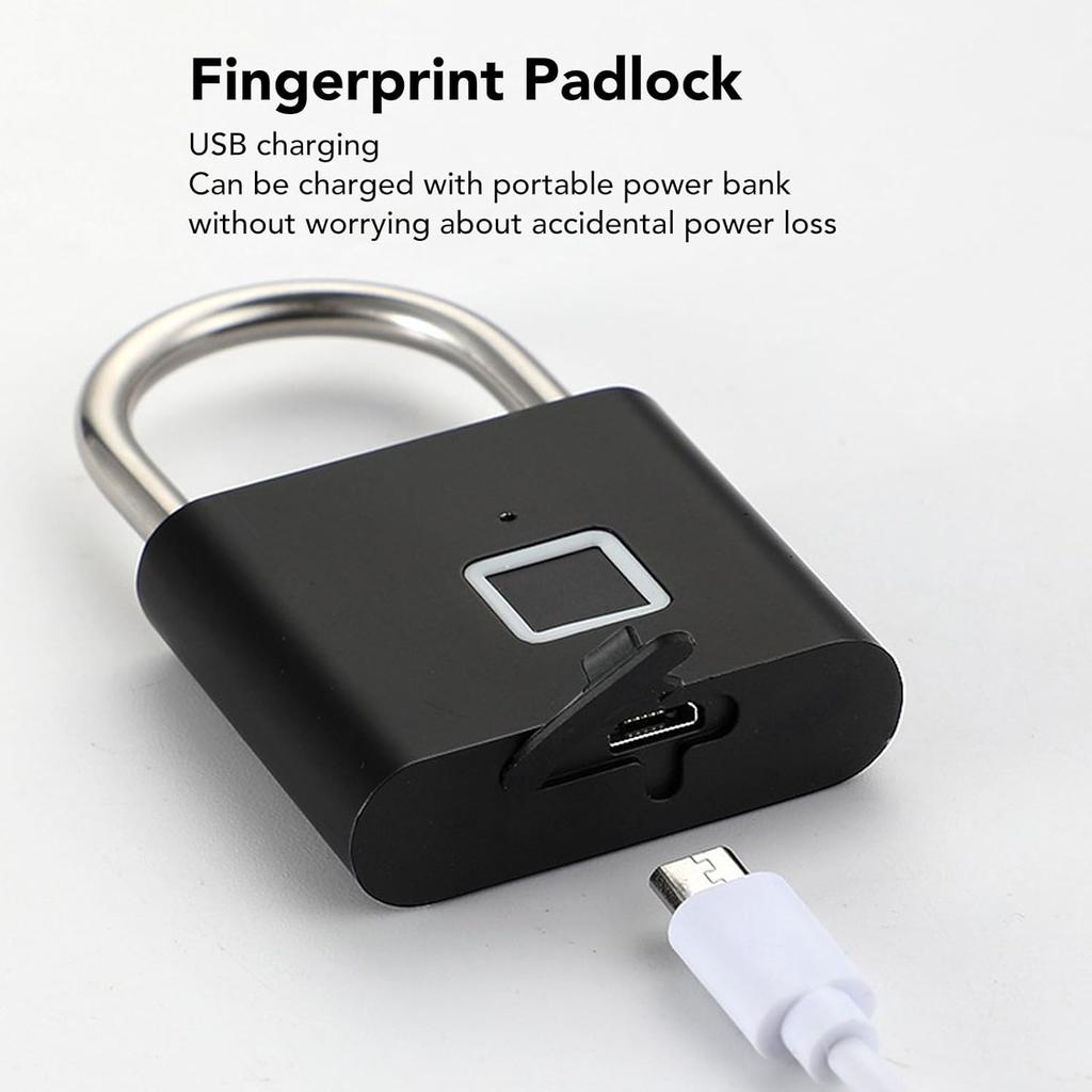 Fingerprint Padlock USB Charging Mini Smart Digital Touch Portable Biometric Lock with Key Backup Combination for Luggage Gym Locker