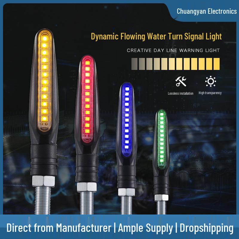 LED Flowing Motorcycle Turn Signal Lights - Sequential 5-Color Strip Indicators
