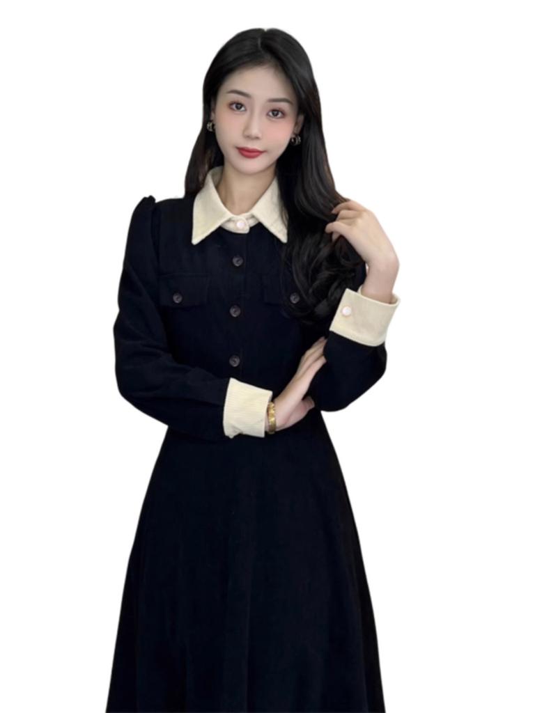 Hepburn black dress, spring and autumn new women's deep winter clothing, with a complete set of inner New Year's dress