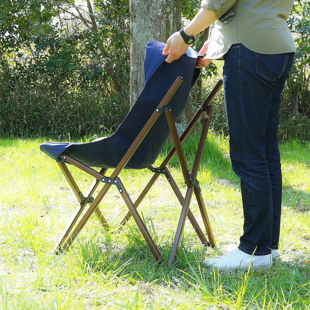 Fuji Boeki Folding Chair Low Chair Width 55 X Depth 70 X Height 79cm Navy Outdoor Chair Lightweight Washable Load Capacity 80kg Relax Helmut 37983