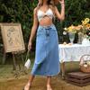 Women High Waist Pocket A Line Jean Denim Skirt