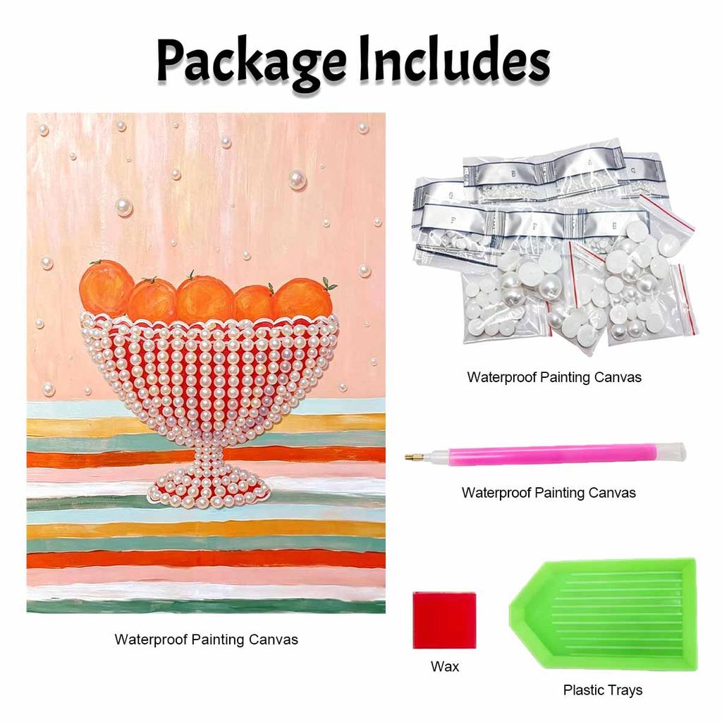 Easy DIY Framed Pearl Bead Painting Kit with Orange Fruit in Bowl Pattern 3D Sparkling Canvas Art for Home Decoration Gift Idea