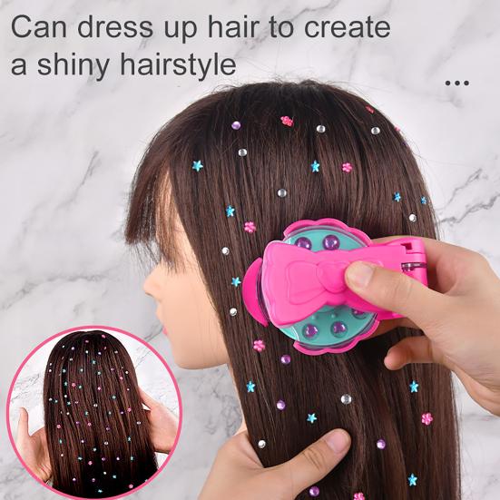 Hair Gem Applicator Machine DIY Princess Hair Styling Tool with Sparkling Gems Pretend Play Dress Up Toy for Girls